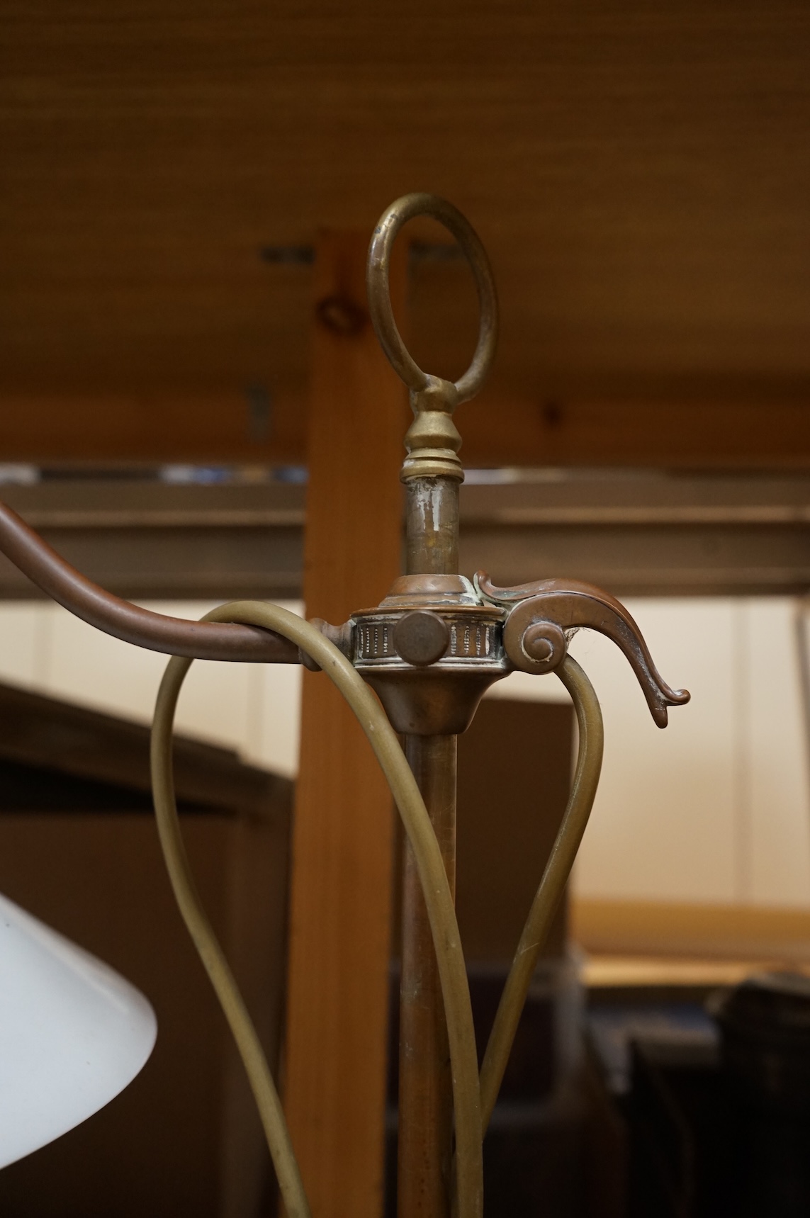 Two lamps comprising a 1960s Herdu ceramic lamp together with a brass and copper adjustable desk lamp, largest 56cm high